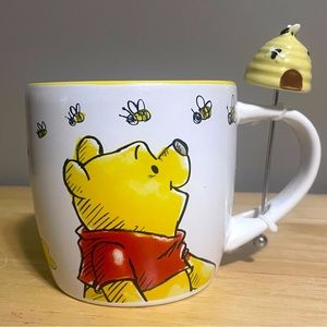 Disney Winnie the Pooh Ceramic Coffee Mug Cup with Beehive Stir Stick